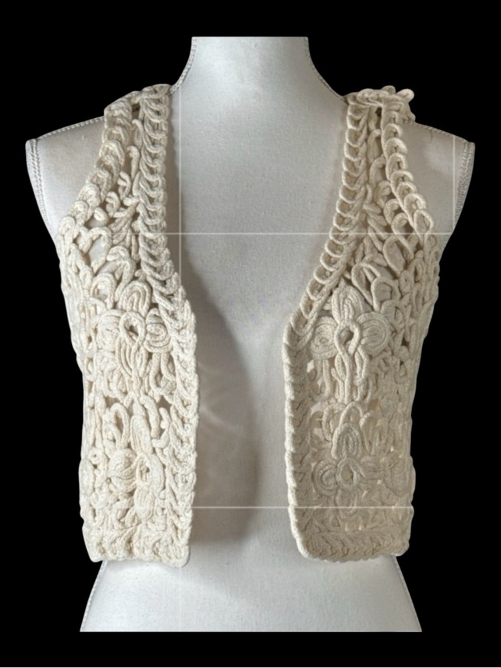 ANTHROPOLOGIE Ivory Crochet Vest, One Size Fits All.